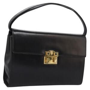 GUCCI Hand Bag Leather Black Gold